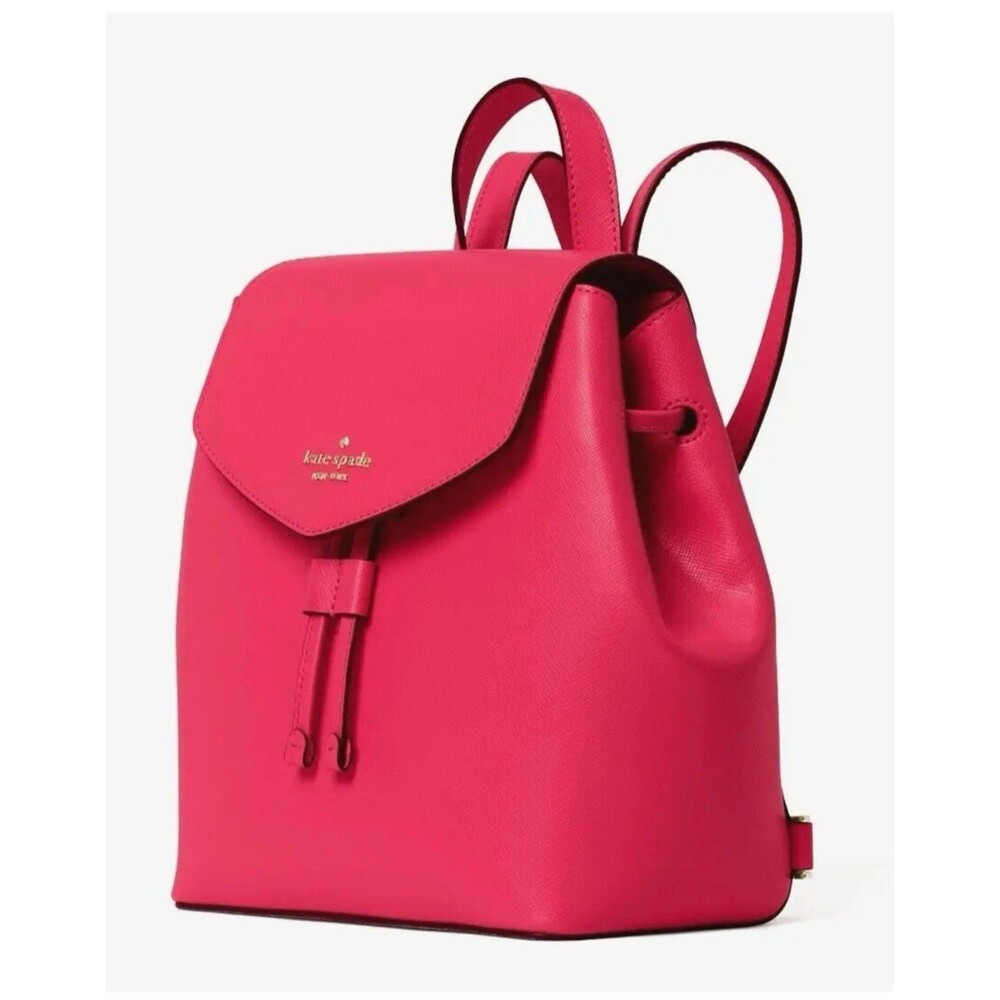 New Kate Spade Lizzie Saffiano Leather Medium Flap Backpack Bikini Pink - Picture 3 of 4
